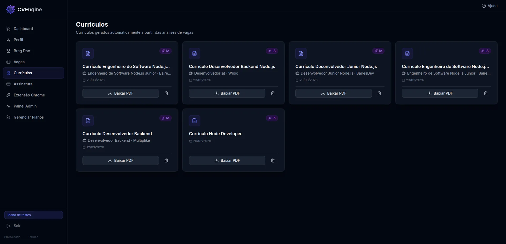 CVEngine - Currículos gerados